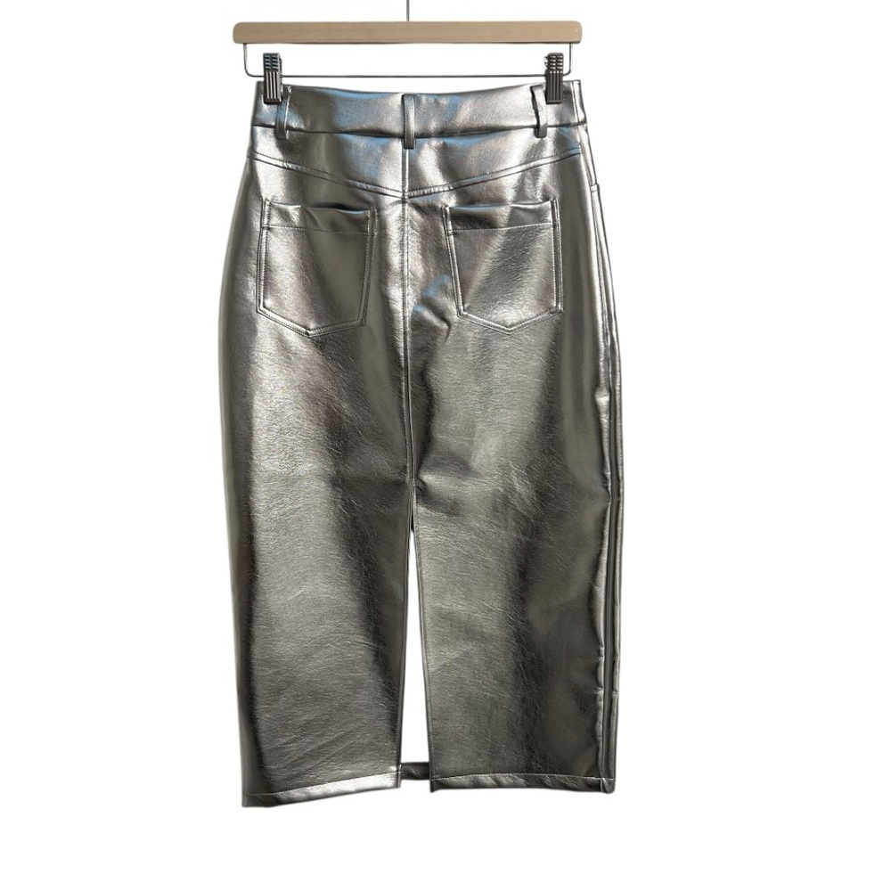 NWOT AVEC LES FILLES Metallic Faux Leather Midi Skirt SZ S - Picture 3 of 7